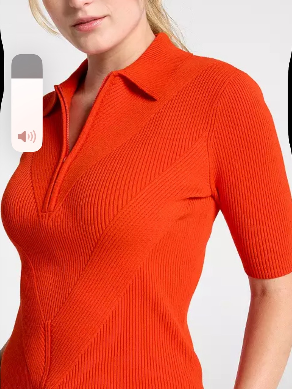 CALIA by Carrie Underwood Orange Short-Sleeve Ribbed Polo Sweater